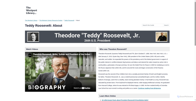 Security scan screenshot of https://westportlibrary.libguides.com/theodore_roosevelt