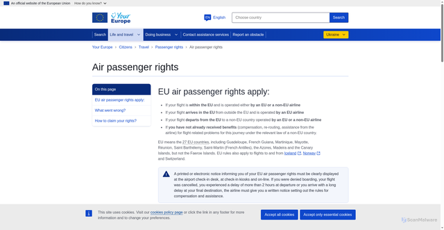 Security scan screenshot of https://europa.eu/youreurope/citizens/travel/passenger-rights/air/index_en.htm