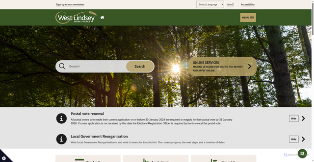 Security scan screenshot of https://www.west-lindsey.gov.uk/