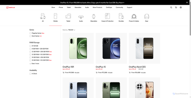 Security scan screenshot of https://www.oneplus.in/store/phone