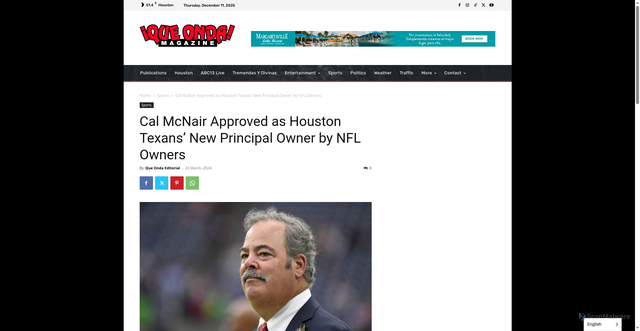 Security scan screenshot of https://queondamagazine.com/cal-mcnair-approved-as-houston-texans-new-principal-owner-by-nfl-owners/