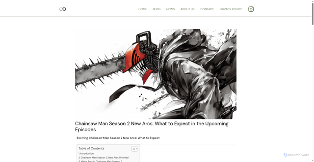 Security scan screenshot of https://anime.dotbuzzinfo.com/chainsaw-man-season-2-new-arcs/