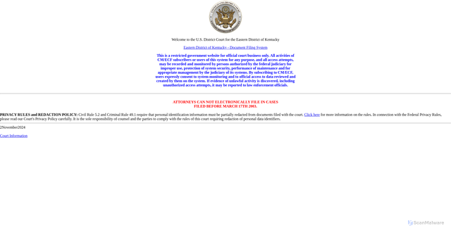 Security scan screenshot of https://ecf.kyed.uscourts.gov