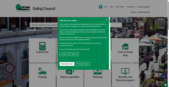 Security scan screenshot of https://www.ealing.gov.uk/site/