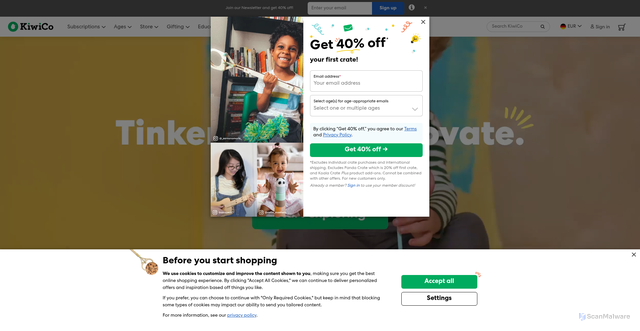 Security scan screenshot of https://kiwico.com