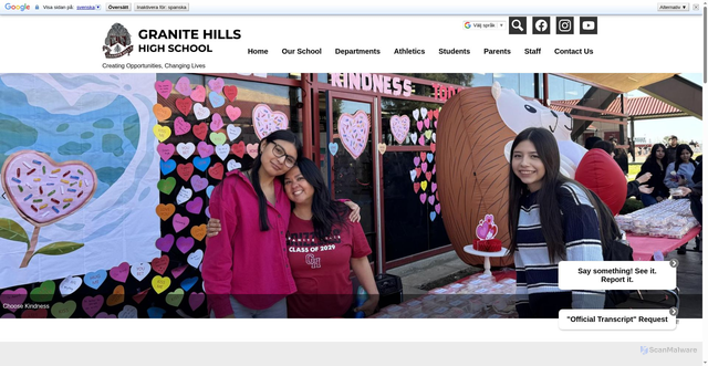 Security scan screenshot of https://granitehills.portervilleschools.org/