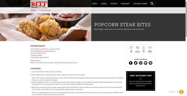 Security scan screenshot of https://www.mibeef.org/recipes/recipe/5257/popcorn-steak-bites