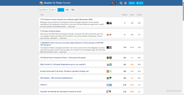 Security scan screenshot of https://forum.quartertothree.com/c/games/7