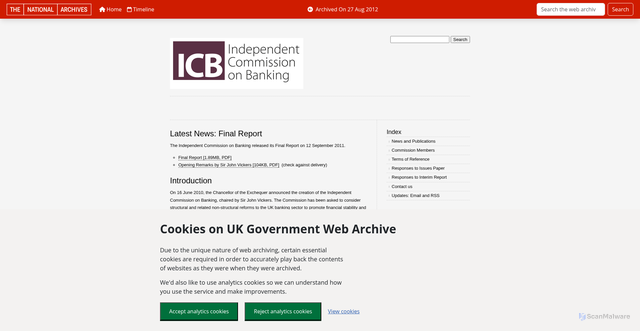 Security scan screenshot of https://webarchive.nationalarchives.gov.uk/ukgwa/20120827143059/http://bankingcommission.independent.gov.uk///