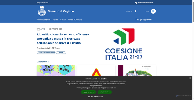 Security scan screenshot of https://www.comune.orgiano.vi.it/it