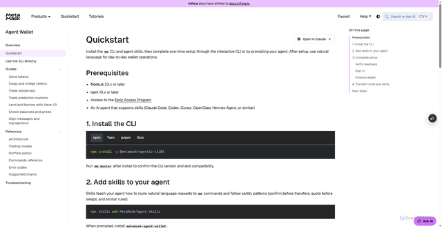 Security scan screenshot of http://metamask-docs-fbv47wj26-consensys-ddffed67.vercel.app/agent-wallet/quickstart