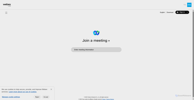 Security scan screenshot of https://schwabmeeting.webex.com