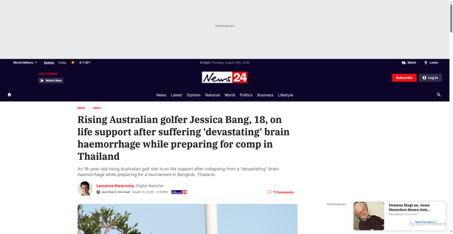 Security scan screenshot of https://www.news24.com.au/news/sport/rising-australian-golfer-jessica-bang-18-on-life-support-after-suffering-devastating-brain-haemorrhage-while-preparing-for-comp-in-thailand/news-story/2e247883860be97bddf0d11ca3b1532e