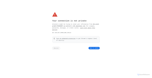 Security scan screenshot of https://eks-prod-prod2-874656857.eu-central-1.elb.amazonaws.com