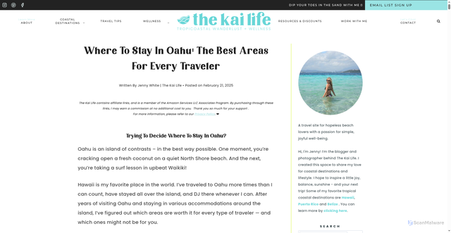 Security scan screenshot of https://www.thekailife.com/where-to-stay-in-oahu/