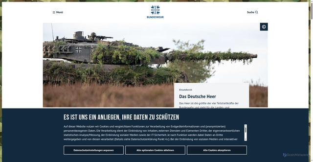Security scan screenshot of https://www.bundeswehr.de/de/organisation/heer