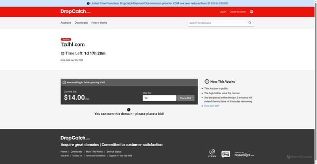Security scan screenshot of http://tzdhl.com/