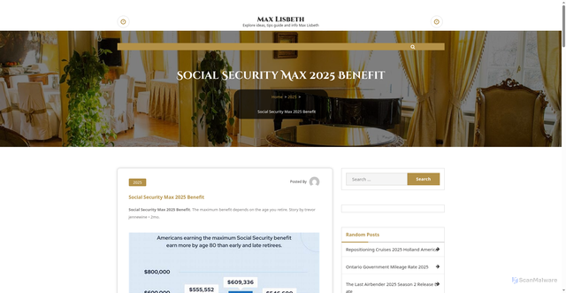 Security scan screenshot of https://evelynwmaksimov.pages.dev/lwhj-social-security-max-2025-benefit-yjdet/