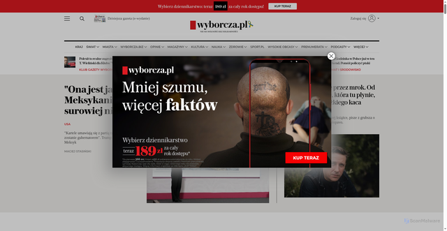 Security scan screenshot of https://wyborcza.pl