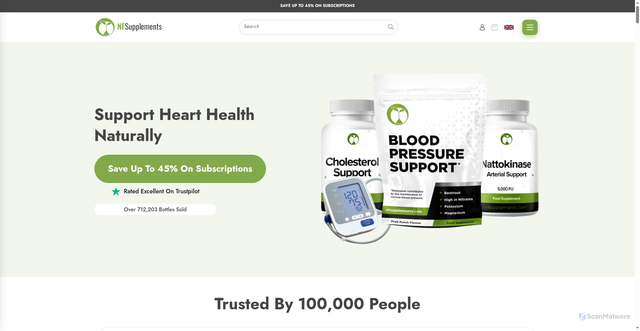 Security scan screenshot of https://nfsupplements.co.uk