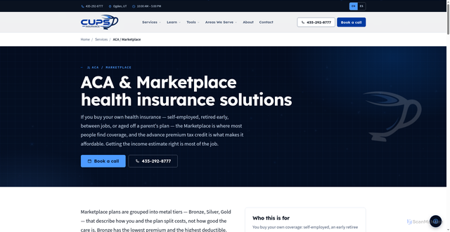 Security scan screenshot of https://cups-insurance.pages.dev/services/aca-marketplace/