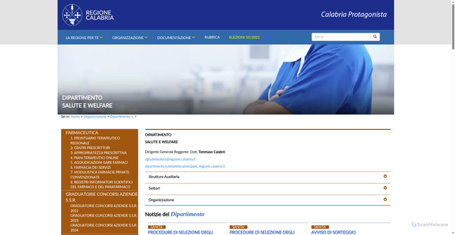 Security scan screenshot of https://www.regione.calabria.it/website/organizzazione/dipartimento9/