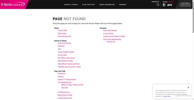 Security scan screenshot of https://www.t-mobilearena.com/events/detail/cody-johnson-leather-deluxe-tour