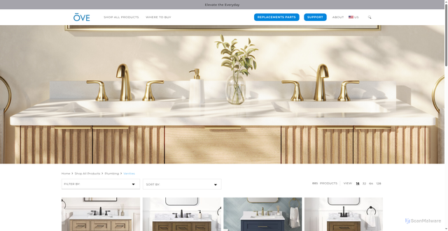 Security scan screenshot of https://www.ovedecors.com/us/plumbing/vanities.html