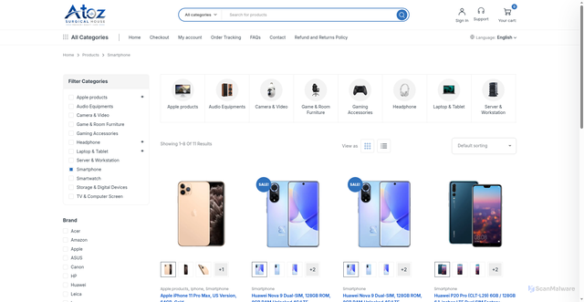 Security scan screenshot of https://atozsurgcialhouse.store/product-category/smartphone/