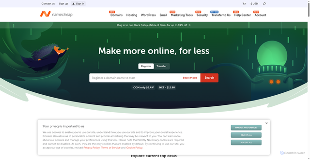 Security scan screenshot of https://www.namecheap.com/