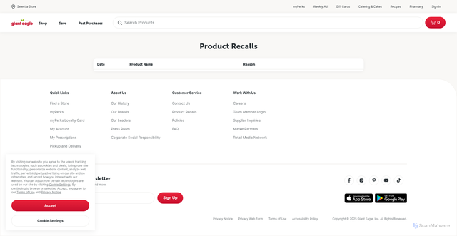 Security scan screenshot of https://www.gianteagle.com/product-recall