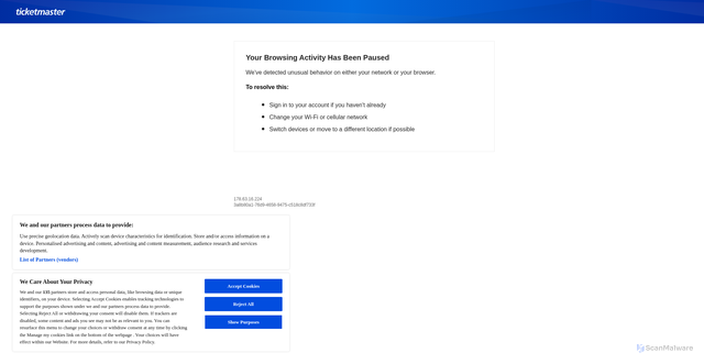 Security scan screenshot of https://www.ticketmaster.co.uk/section/music