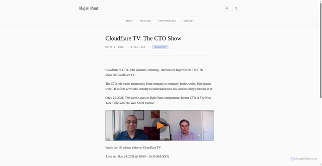 Security scan screenshot of https://rajiv-site.pages.dev/blog/2022/03/08/cloudflare-tv-the-cto-show/