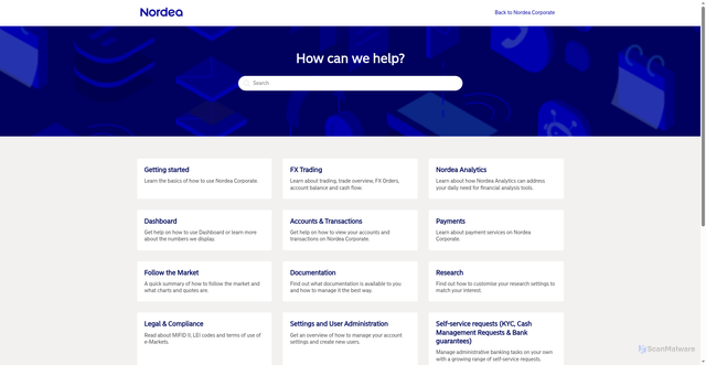 Security scan screenshot of https://support.e-markets.nordea.com