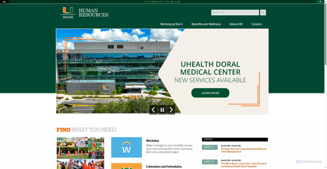 Security scan screenshot of https://www.hr.miami.edu
