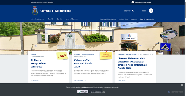 Security scan screenshot of https://www.comune.montescano.pv.it/it-it/home