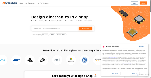 Security scan screenshot of https://www.snapeda.com