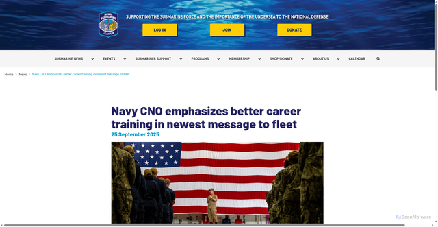 Security scan screenshot of https://navalsubleague.org/navy-cno-emphasizes-better-career-training-in-newest-message-to-fleet/