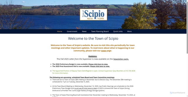 Security scan screenshot of https://www.townofscipio.com/