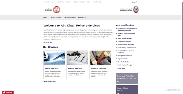 Security scan screenshot of https://es.adpolice.gov.ae/trafficservices/