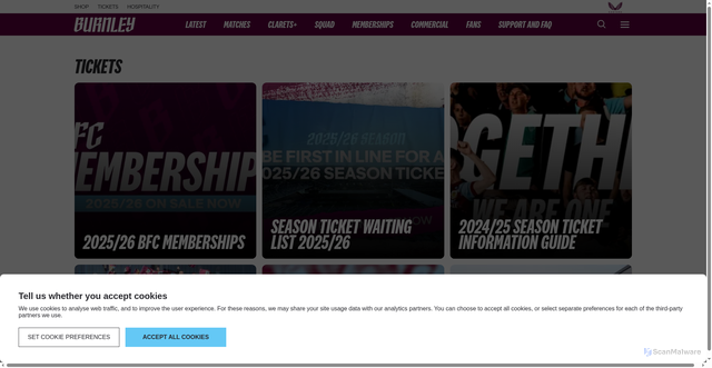 Security scan screenshot of https://burnleyfootballclub.com/more/more-tickets
