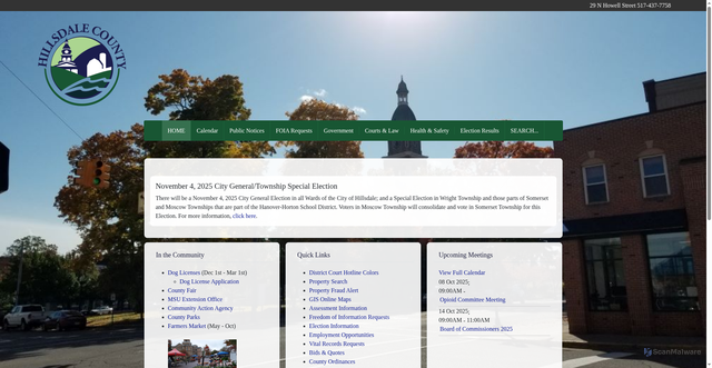 Security scan screenshot of https://hillsdalecounty.gov/