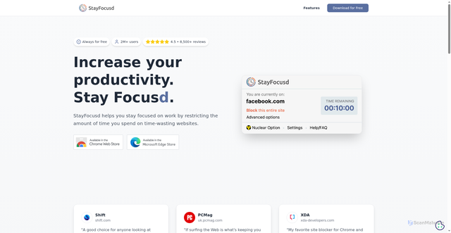 Security scan screenshot of https://www.stayfocusd.com