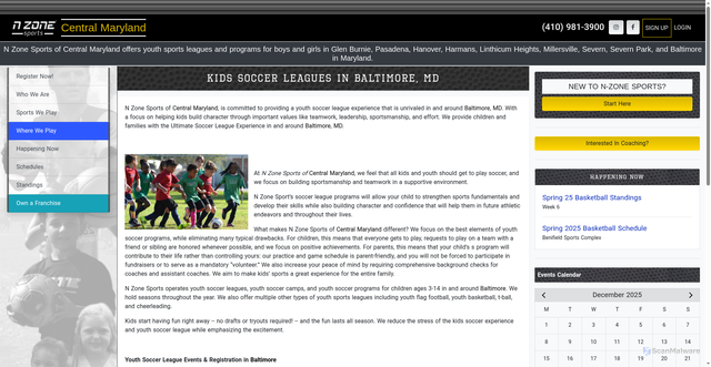 Security scan screenshot of https://nzonesports.com/cmd/locations/kids-soccer-leagues-in-baltimore-md