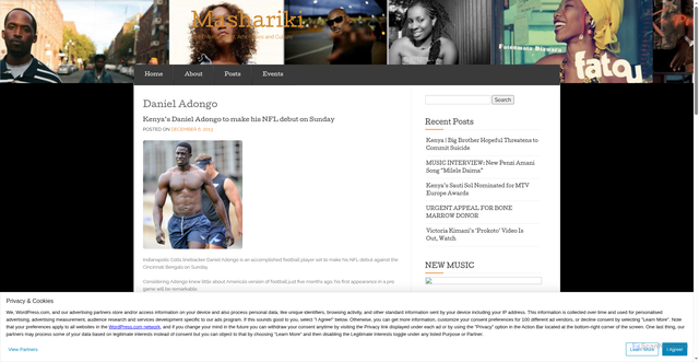 Security scan screenshot of https://masharikiradio.wordpress.com/tag/daniel-adongo/