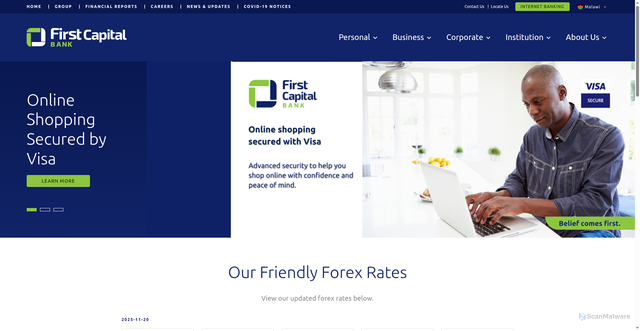 Security scan screenshot of https://www.firstcapitalbank.co.mw/