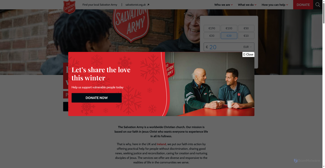 Security scan screenshot of https://salvationarmy.org.uk