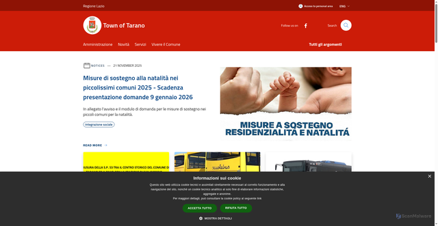 Security scan screenshot of https://comune.tarano.ri.it/it