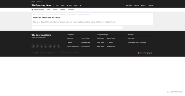 Security scan screenshot of https://www.allsportspeople.com/us/nba/denver-nuggets/scores/