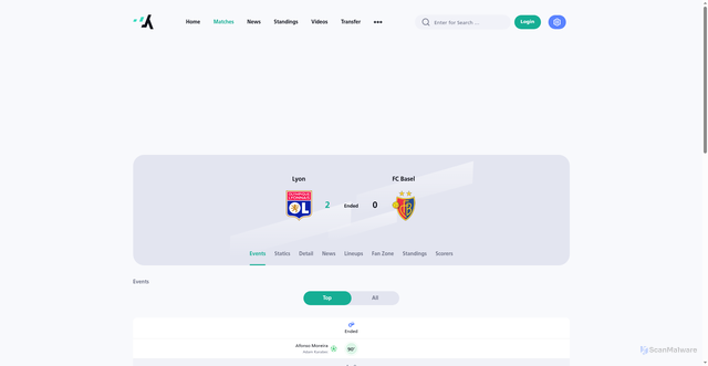 Security scan screenshot of https://www.ysscores.com/en/match/4947822/Olympique-Lyon-vs-FC-Basel-1893